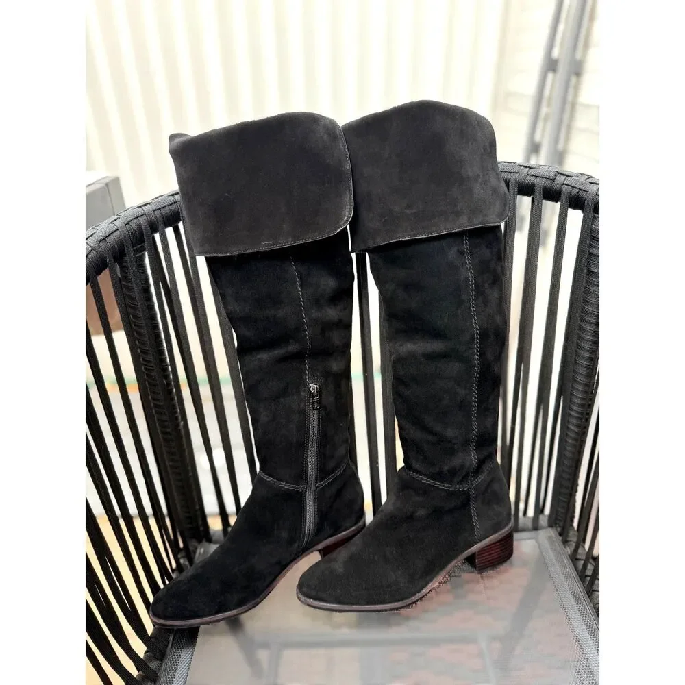 Coach Lucia Black 100% Suede Leather Over The Knee 1.75” Heel Tall Boots SZ 6.5